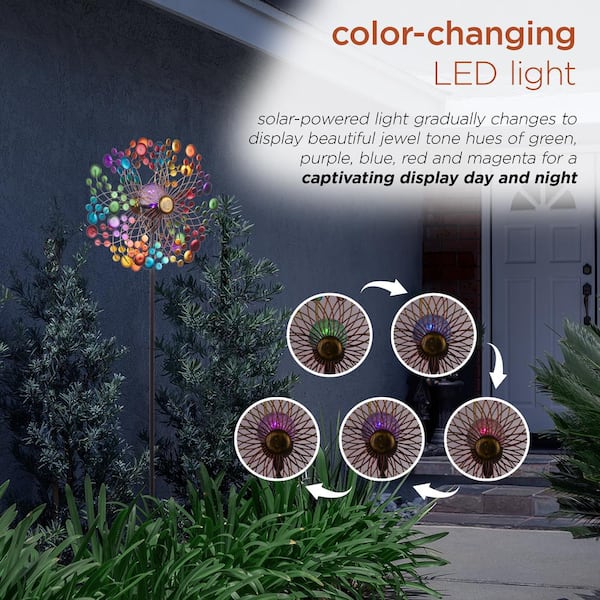 60 Solar Ecliptic Metal Wind Spinner Lawn Stake with Color-Changing LED Light - Alpine Corporation