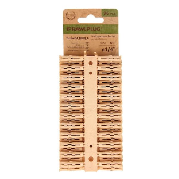 1/4" Uno TIMBER Multi-Purpose Drywall Anchors Push-In Ribbed 19lbs. (Clip of 96)