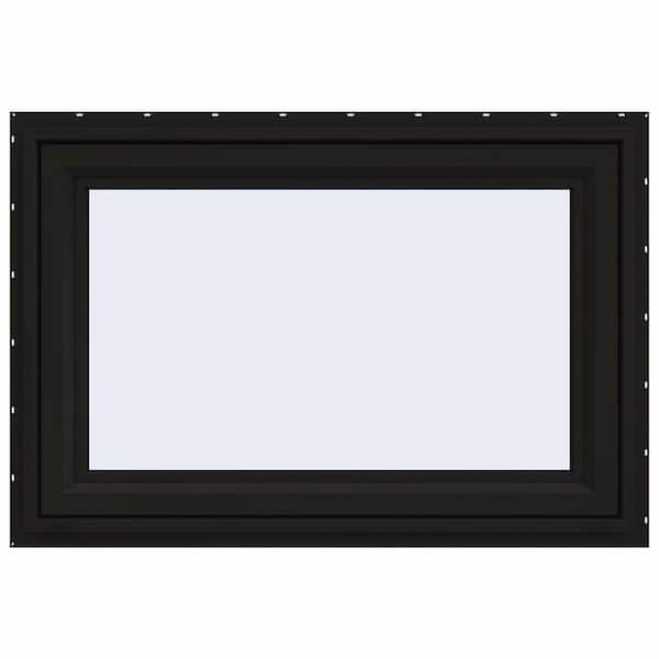 JELD-WEN 36 in. x 24 in. V-4500 Series Black Exterior/White Interior FiniShield Vinyl Awning Window with Fiberglass Mesh Screen