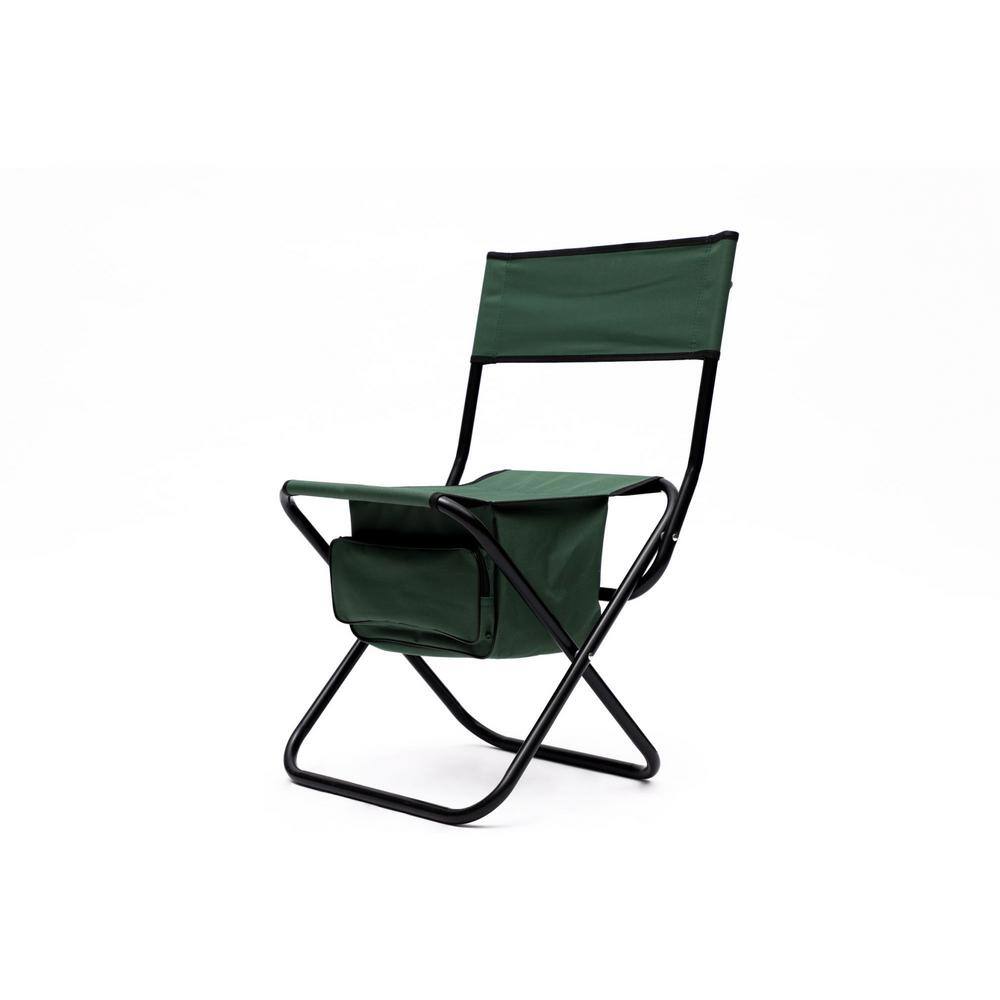 Green Steel Frame Folding Camping Chairs with Storage Bag, Set of 2