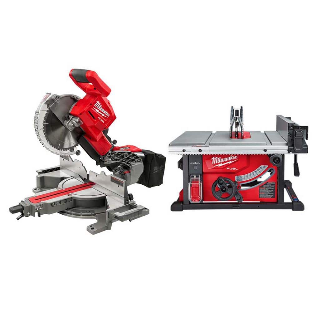 Milwaukee M18 FUEL 18V Lithium-Ion Brushless 10 in. Cordless Dual Bevel Sliding Compound Miter Saw with 8-1/4 in. Table Saw -  2734-20-2736-20