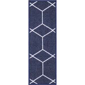 Hexagon Design Navy Color 8.5 in. x 26 in. Polyamide Stair Tread Cover (Set of 13)
