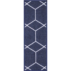 Hexagon Design Navy 8.5 in. x 26 in. Polyamide Stair Tread Cover Set 3