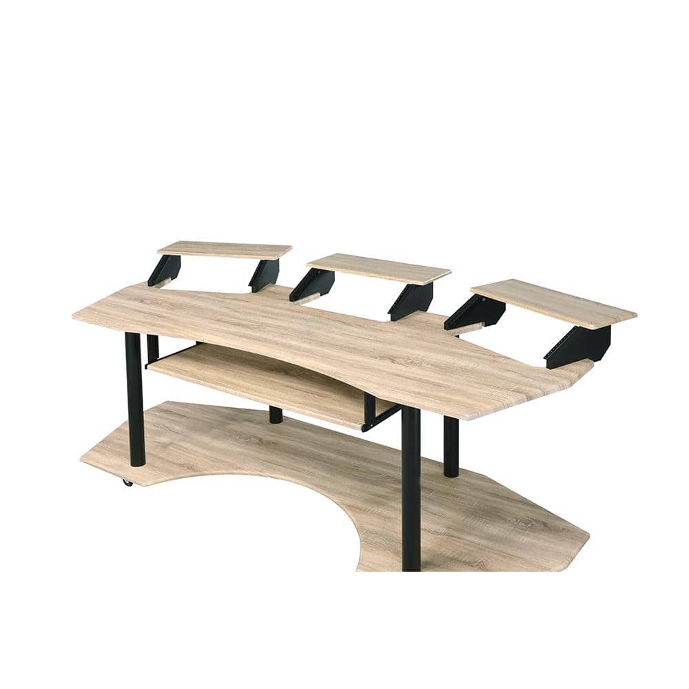 Natural Oak Studio Desk with Keyboard Tray and Hutch