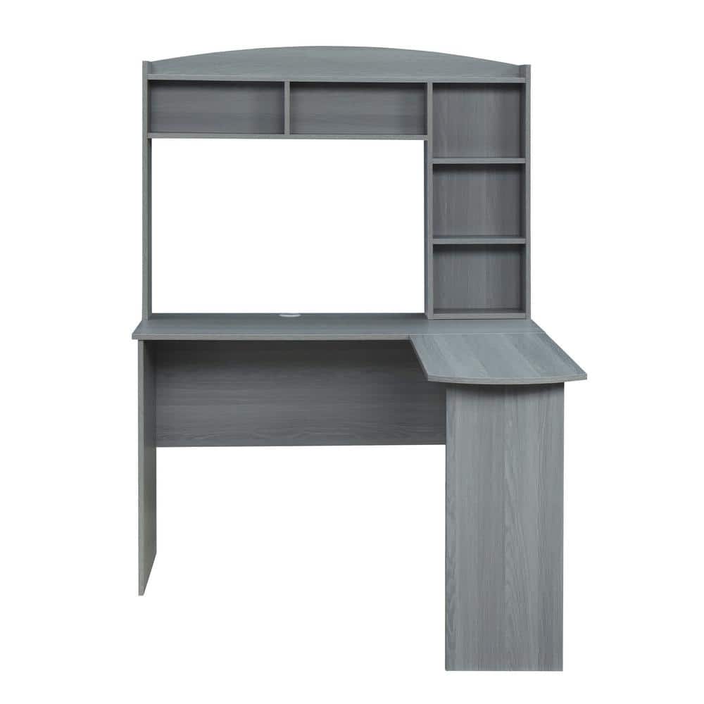 Modern Gray L-Shaped Desk with Hutch and Storage