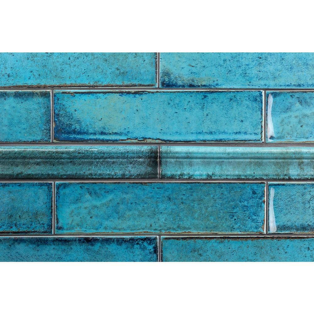 Moze Blue 3x12 Polished Ceramic Bullnose Tile Trim