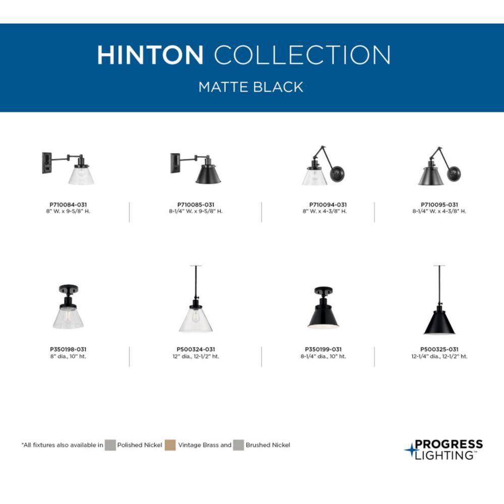 Hinton 12'' Matte Black and Clear Glass Pendant Light