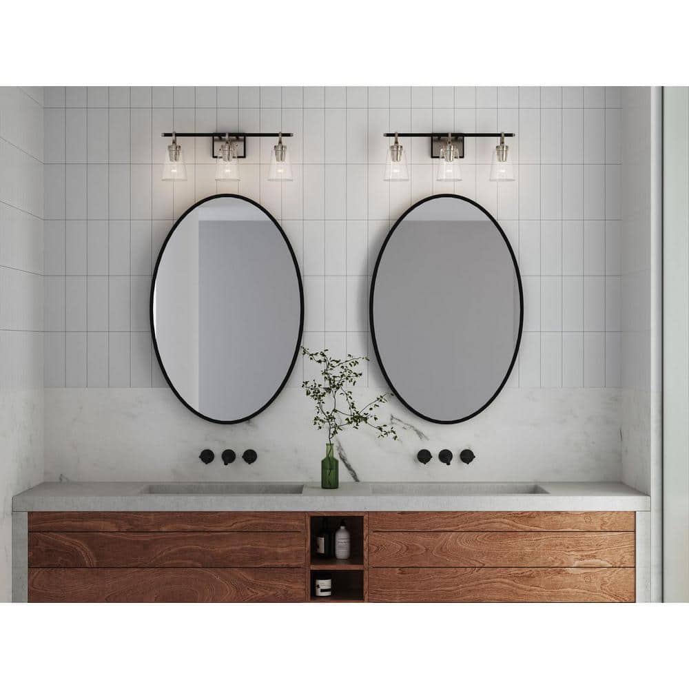 Cassell 24.12 in. 3-Light Brushed Nickel and Matte Black Vanity Light with Clear Glass Shades for Bathroom price history on PriceWatchPro
