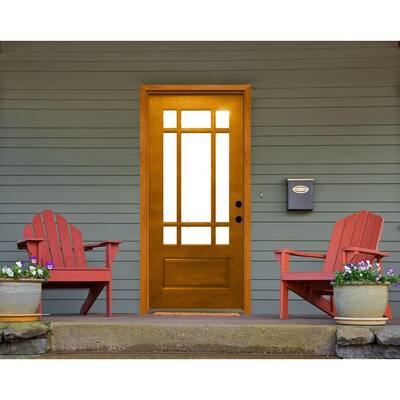 Craftsman 9 Lite Stained Mahogany Wood Prehung Front Door