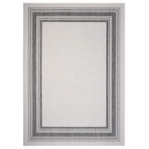 Framing White / Gray 5 ft. 3 in. x 7 ft. Striped Bordered Polypropylene Indoor/Outdoor Area Rug