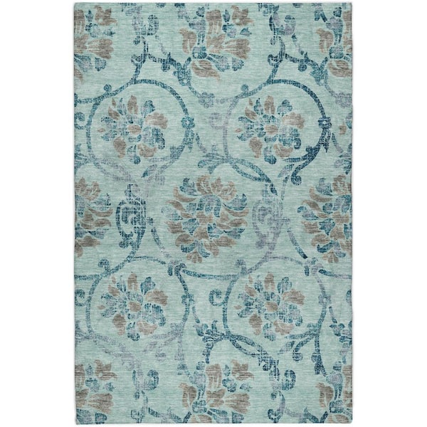 Dream Shag Premium Machine Washable Abstract ADS762 Teal 5 ft. x 7 ft. 6 in. Area Rug