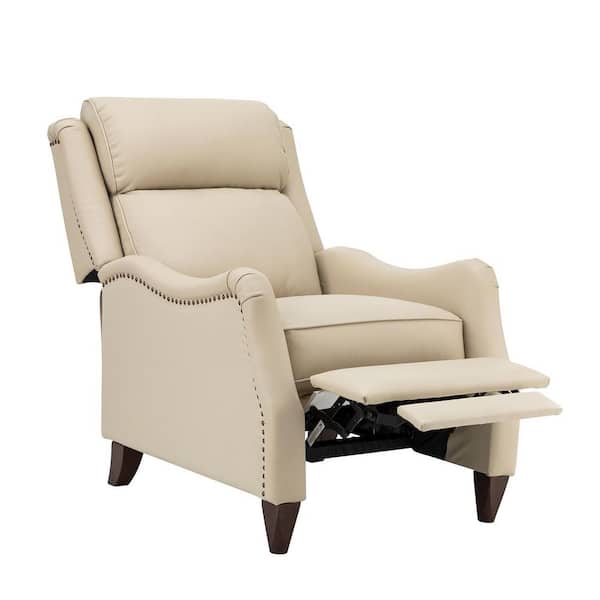 JAYDEN CREATION Heinrich Beige Genuine Leather Recliner with Solid Wood Legs