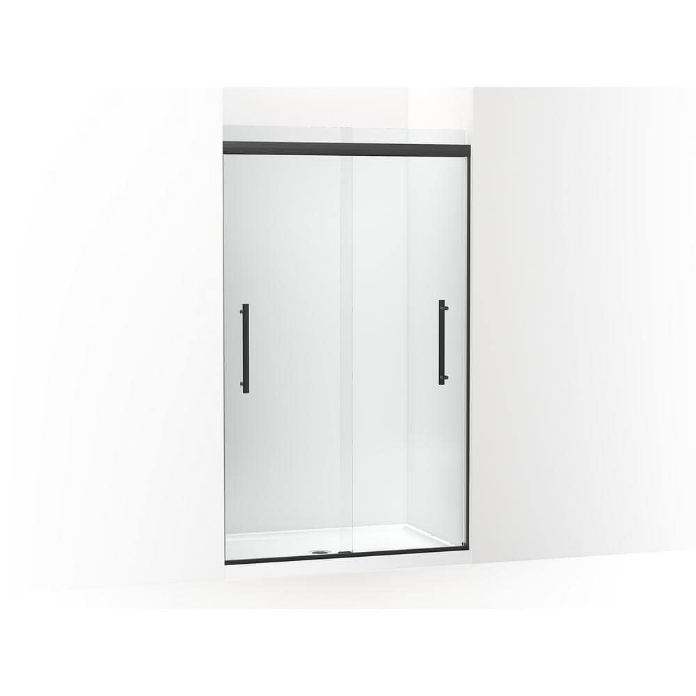 Matte Black Frameless Sliding Shower Door with Clear Glass Panels