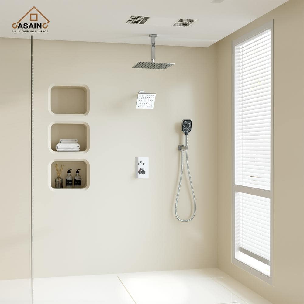 Chrome 12-Inch Dual Shower Head Thermostatic System with Handheld