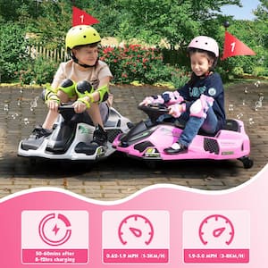 12-Volt Electric Go Kart for Kids Ages 8-12 Battery Powered Drifting Go Kart Ride on Car with MP3 and USB, White