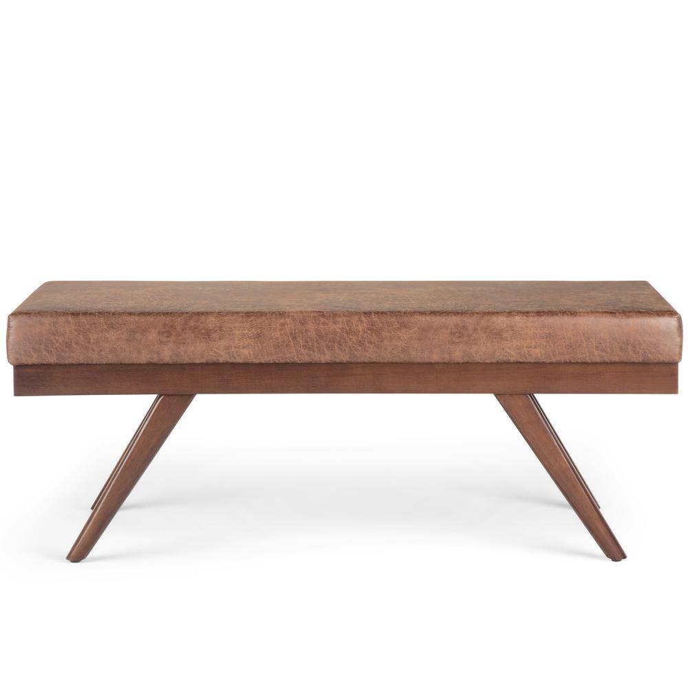 Chanelle 48" Distressed Umber Brown Wood Ottoman Bench
