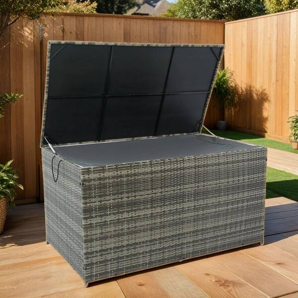 その他 344 Outdoor Storage Box, 200 Gallon Wicker Deck Box with Lid