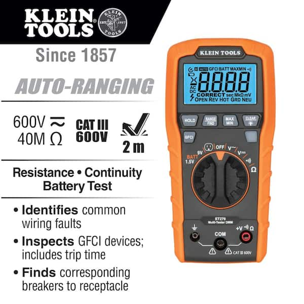 Klein Tools Digital Multi-Tester DMM with Receptacle Tester ET270