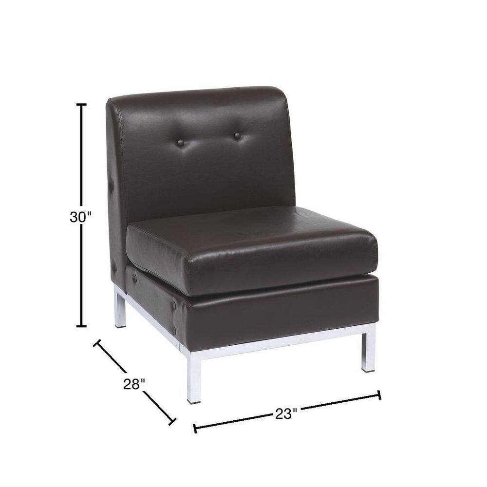 Espresso Faux Leather Armless Slipper Chair with Chrome Base