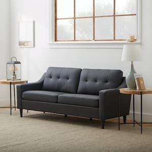 Ellen 75.5 in. Black Slope Arm Faux Leather Upholstered Straight 3-Seater Sofa