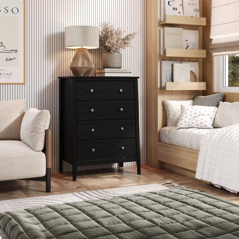 Jela-USA Solid Wood 4-Drawer Dresser 39.41 in. H x 29.2 in. W x