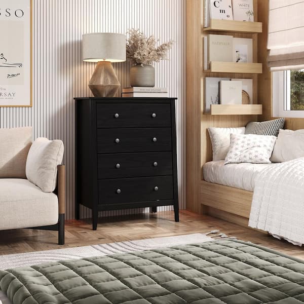 Jela-USA Solid Wood 4 Drawer Dresser 26 in. H x 13 in. W x 15 in. D-Black