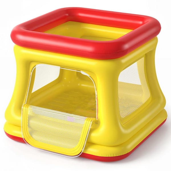 3-in-1 Inflatable Swing Set with Safety Net, Indoor and Outdoor Bounce House, Ball Pit and Trampoline for Toddlers 1-3