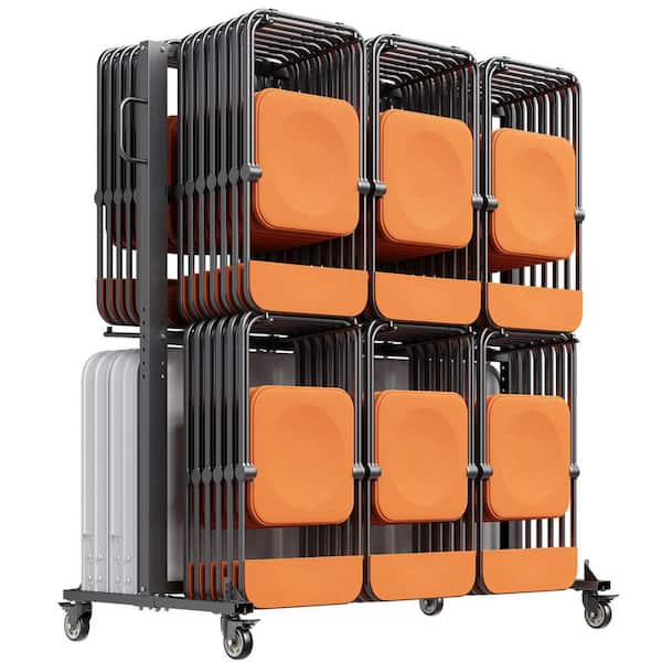 Matte Black Folding Chair Rack, 800 lbs. Capacity, Heavy-duty Chair Cart with Rubber Wheels and Holders for 84 Chairs