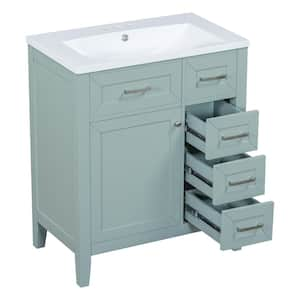 30 in. W x 18 in. D x 35.74 in. H Freestanding Bath Vanity in Green with White Ceramic Top