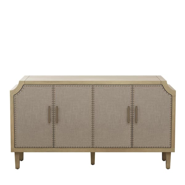 Tatayosi 59.84 in. W x 15.75 in. D x 32.68 in. H Brown Retro Industrial Style Rivet Decor 4-Door Linen Cabinet