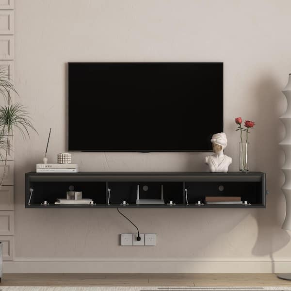 GOGEXX 68.9 in. Black Floating TV Stand Wall Mounted Fits TV's up