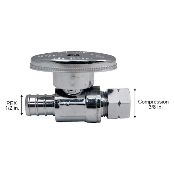 1/2 in. PEX-B Barb x 3/8 in. Compression Brass Quarter-Turn Straight Stop Valve Pro Pack, Chrome-Plated (20-Pack)