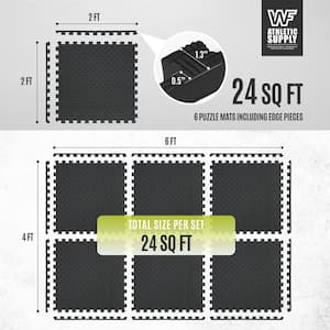 Black 24" W x 24" L x 0.75" Thick EVA Foam Double-Sided Tatami Pattern Gym Flooring Tiles (6 Tiles/Pack) (24 sq. ft.)