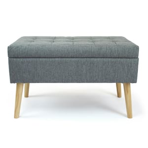 Gray Rectangular Storage Fabric Ottoman Bench Tufted Footrest Lift Top
