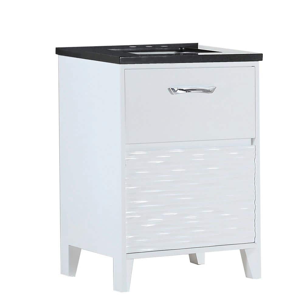 White and Black Galaxy Granite Single Bathroom Vanity with Storage