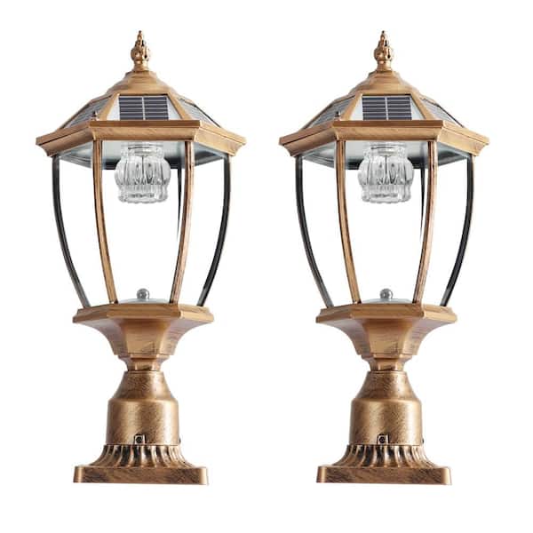 Unbranded Outdoor Solar Light, 20 in. Bronze Dusk to Dawn Outdoor Solar Powered Garden Light Lantern with LED, 2-Pack