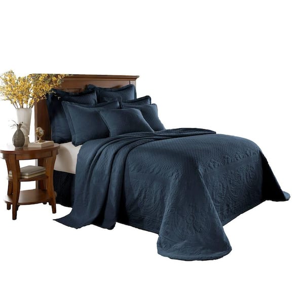 Historic Charleston Collection King Charles Provincial Blue Matelasse Cotton Queen Bedspread