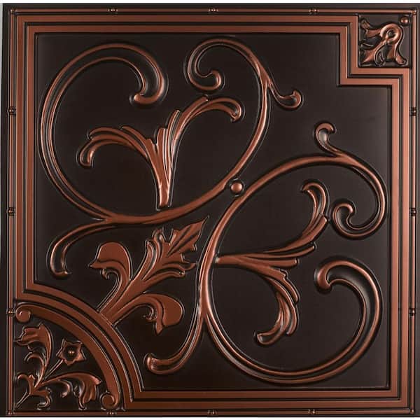 FROM PLAIN TO BEAUTIFUL IN HOURS Lilies and Swirls 2 ft. x 2 ft. PVC Lay-in or Glue-up Ceiling Tile in Antique Copper (100 sq. ft. / case)