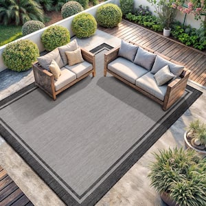 Hawaii Grey/Black 6 ft. x 9 ft. Bordered Indoor/Outdoor Area Rug