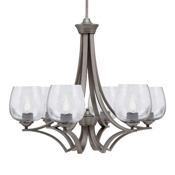 Unbranded Clevelend 6-Light Graphite Round Chandelier with 6 in. Smoke Bubble Glass Shades, No bulbs included
