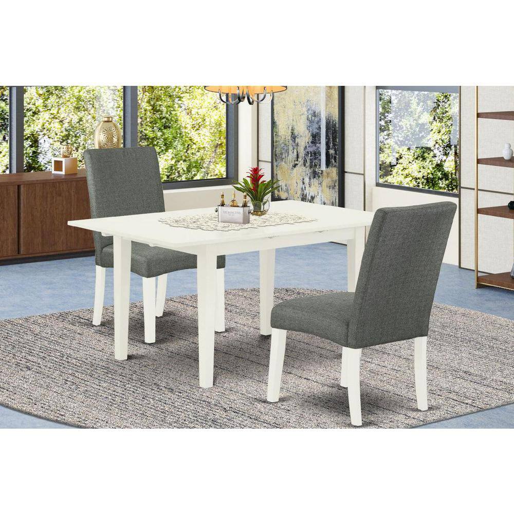 3-Piece Linen White Finish Rectangular Solid Wood Top With Butterfly Leaf Dining Table Set