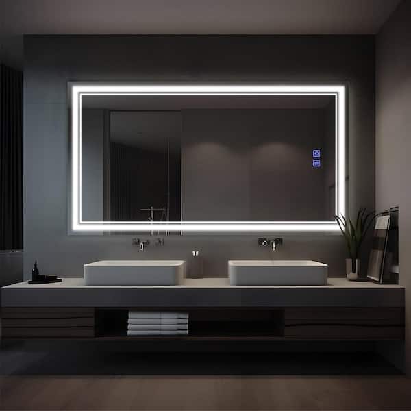 Lirago 26 in. W x 47 in. H Rectangular LED Dimmable Anti-Fog Bathroom Vanity Mirror in Silver