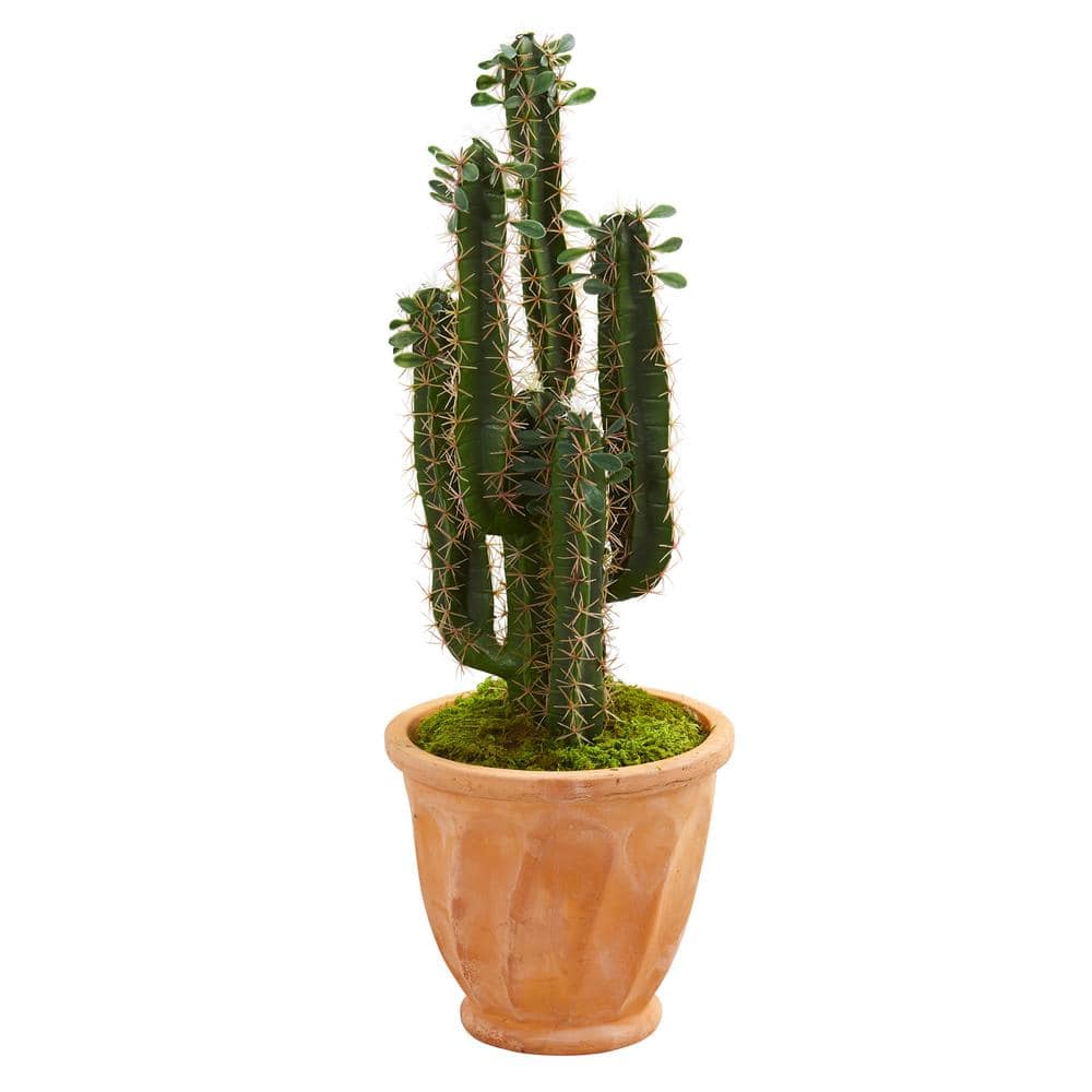 Nearly Natural Indoor 3 ft. Cactus Artificial Plant in Terra Cotta ...