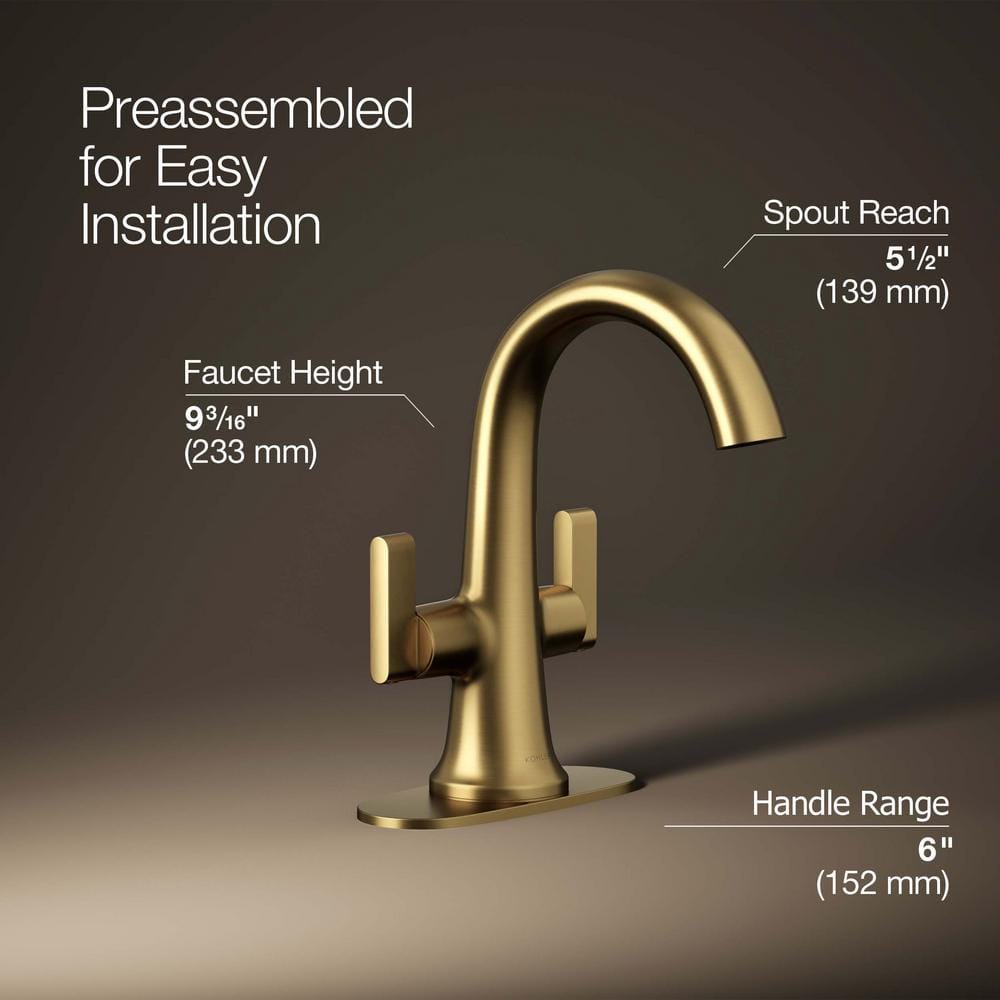 Vibrant Moderne Brushed Brass Double Handle Bathroom Faucet
