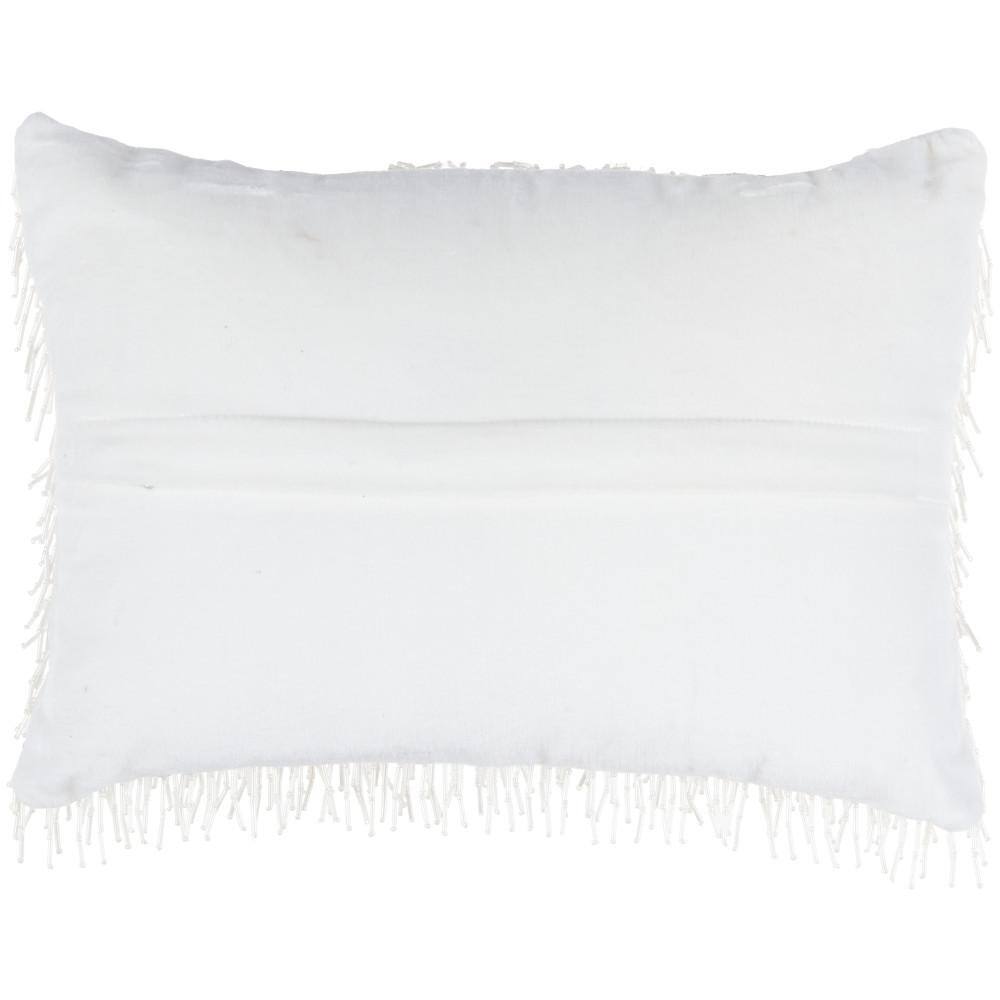 White Beaded Tassels 10" x 14" Lumbar Throw Pillow