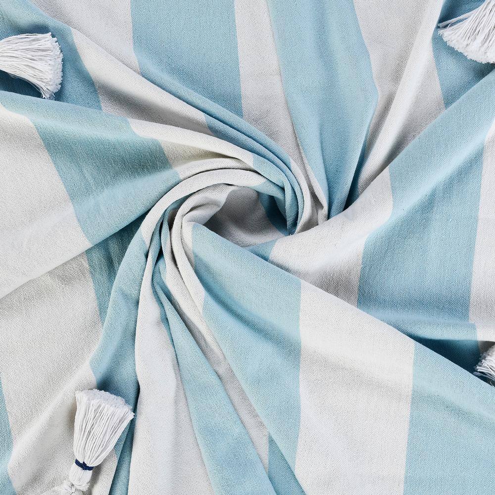Corydalis Blue and White Striped Cotton Throw Blanket with Tassels