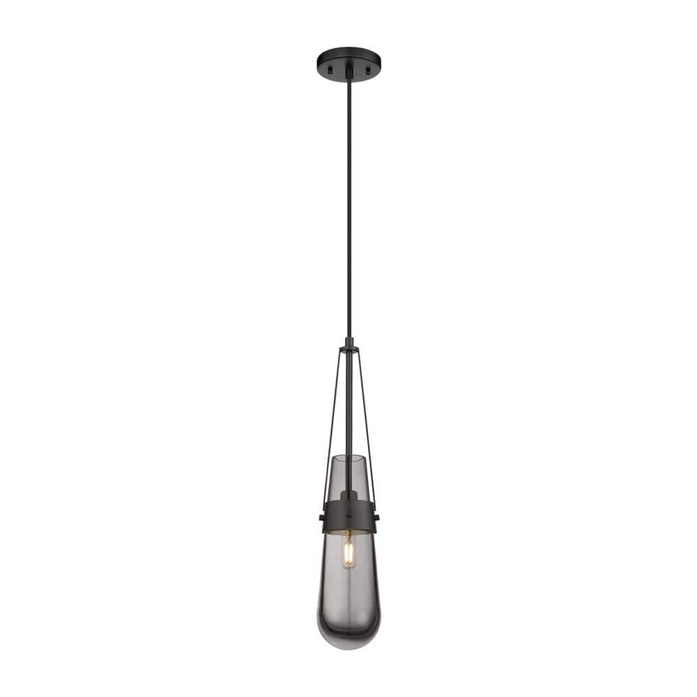 Milan 100-Watt 1-Light Matte Black Shaded Pendant Light with Tinted Glass Shade price history on PriceWatchPro