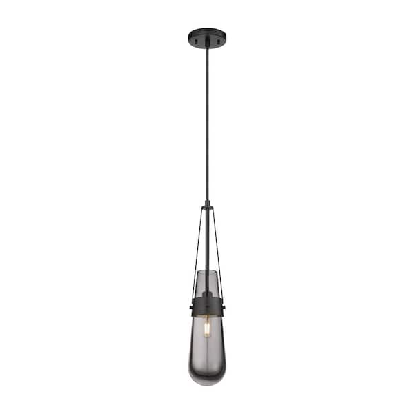 Milan 100-Watt 1-Light Matte Black Shaded Pendant Light with Tinted Glass Shade