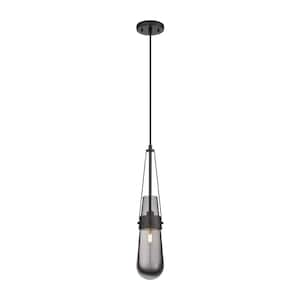 Milan 100-Watt 1 Light Matte Black Shaded Pendant Light with Tinted glass Tinted Glass Shade