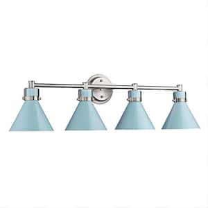 33.33 in. 4-Light Blue and Brushed Nickel Vanity Light